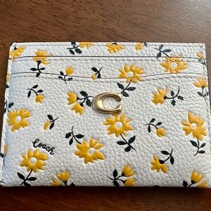 COACH Leather Slim ID Credit Card Case Essential Floral Print CHALK MULT